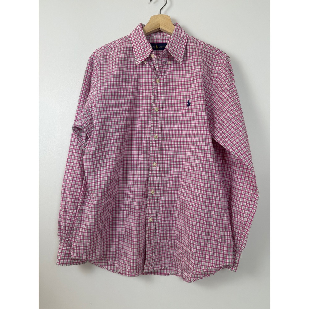READ Ralph Lauren Mens Pony Pink Plaid Button Down Shirt Long Sleeve Top M - Picture 2 of 15